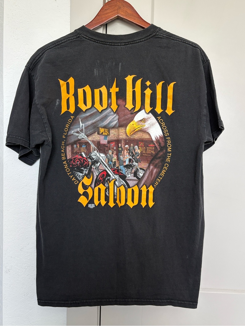 VINTAGE 2002 BOOT HILL SALOON BLACK GRAPHIC SHORT SLEEVE TSHIRT MENS XL